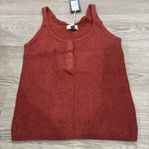 Universal Thread Burnt Orange Knit Sleeveless Snap Button Tank Top Shirt | Sz S